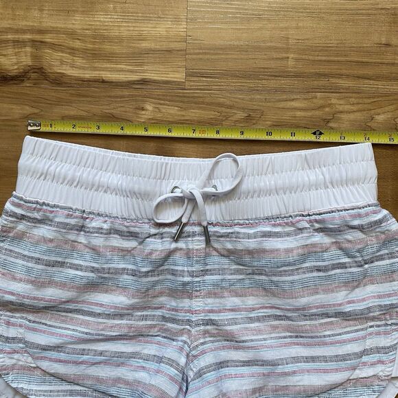 ATHLETA 4 White Multi Stripe Cabo Beachside Linen Pull On Shorts Vacation Resort - Picture 12 of 14